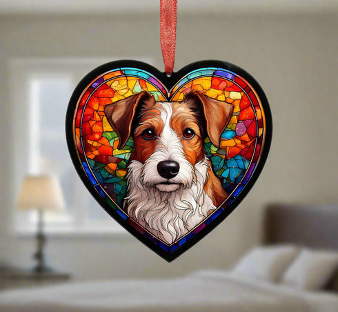 Fox Terrier Stained Glass Effect Heart Suncatcher